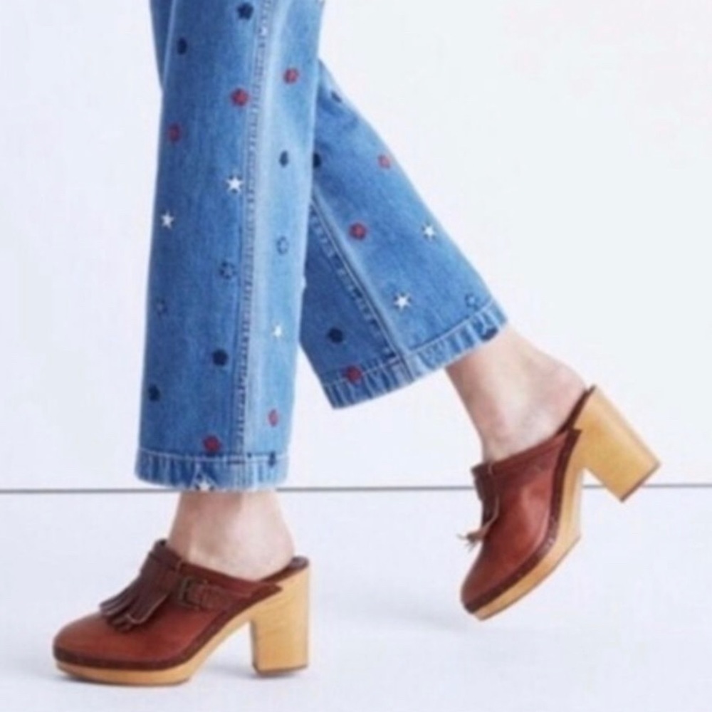 Madewell Brand New Leather Fringed Clogs Size 7